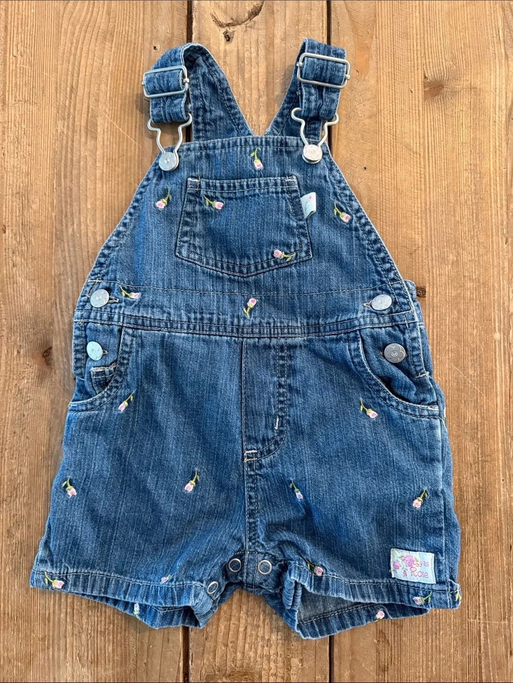 Carter's Denim Short Overalls with Pink Floral Embroidery